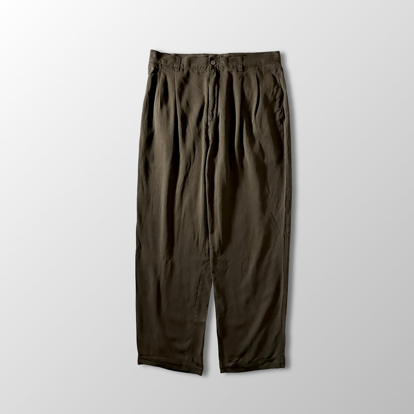 Silk Brown Pleated Relax Trousers 36