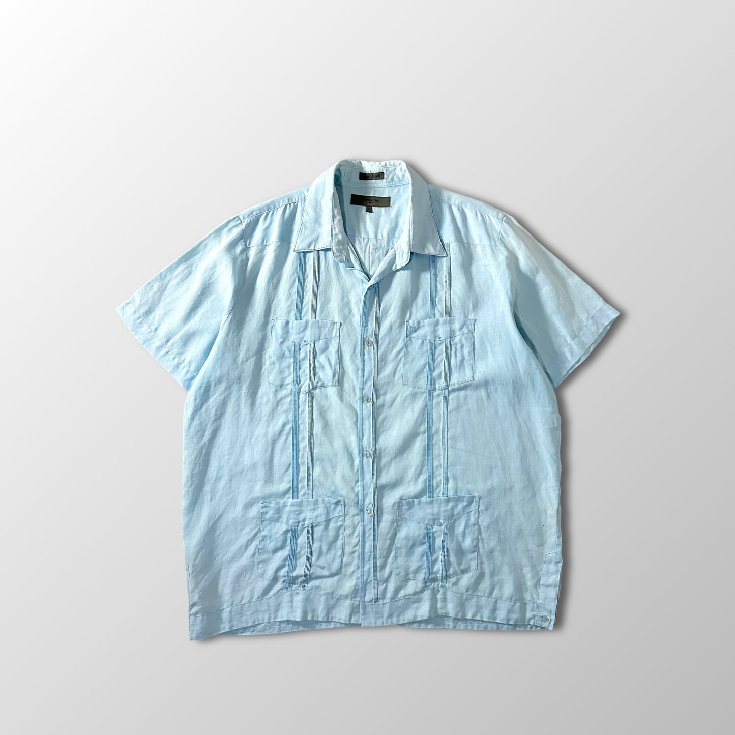 GIVENCHY  Linen Light Blue Guayabera Shirt XL