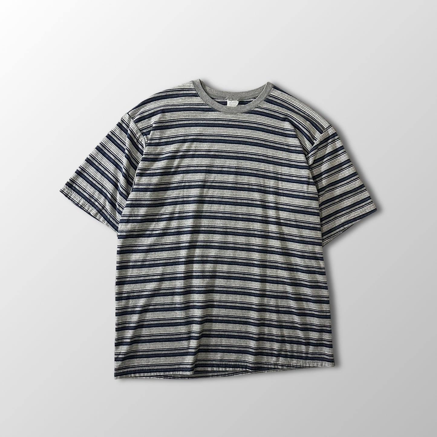 Cotton Navy Gray Multi Stripe T-Shirt Made in USA