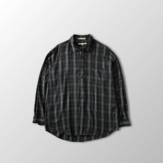 PERRY ELLIS Linen Blend Black Plaid Long Sleeve Shirt XL