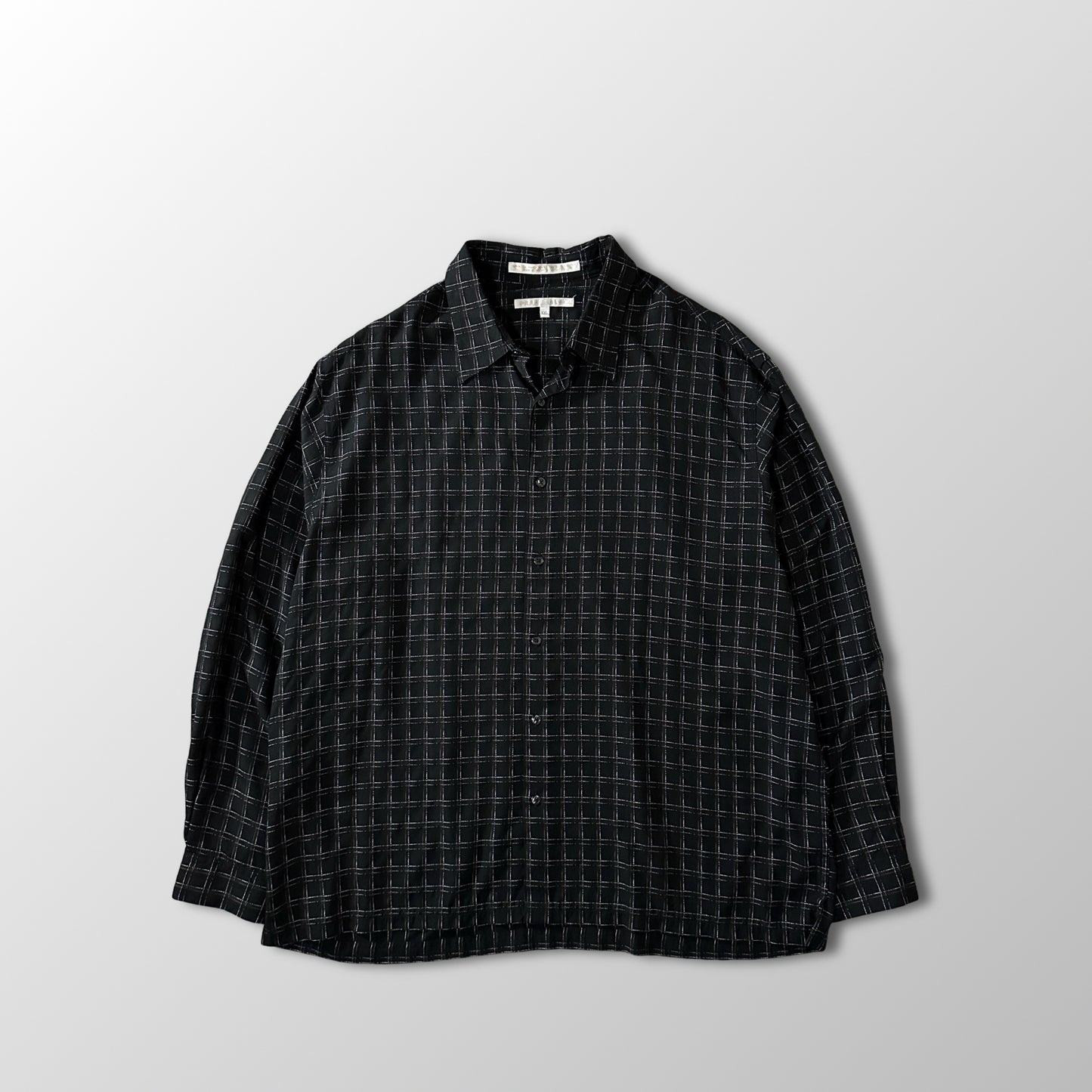PERRY ELLIS Rayon Polyester Windowpane Check Shirt XXL Black