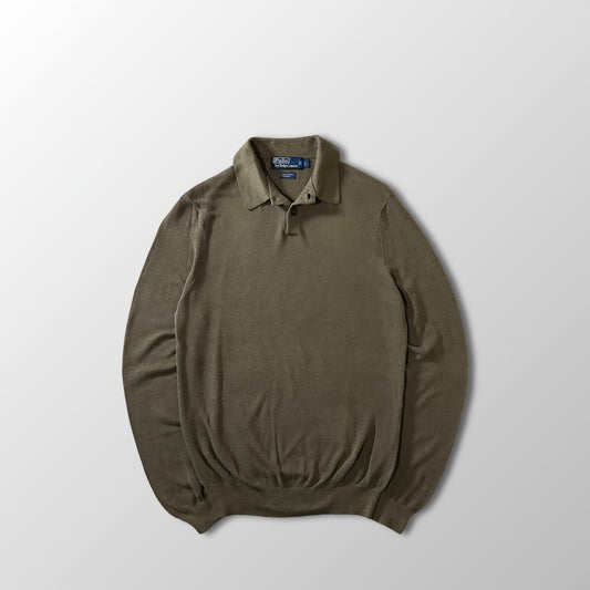 Polo by Ralph Lauren Cotton Silk Long Sleeve Polo Shirt L Olive