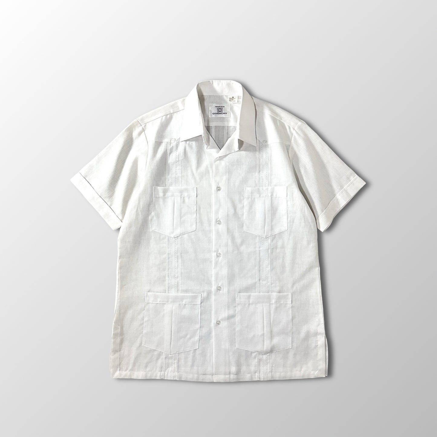 Givenchy White Ramie Blend Short Sleeve Guayabera Shirt M