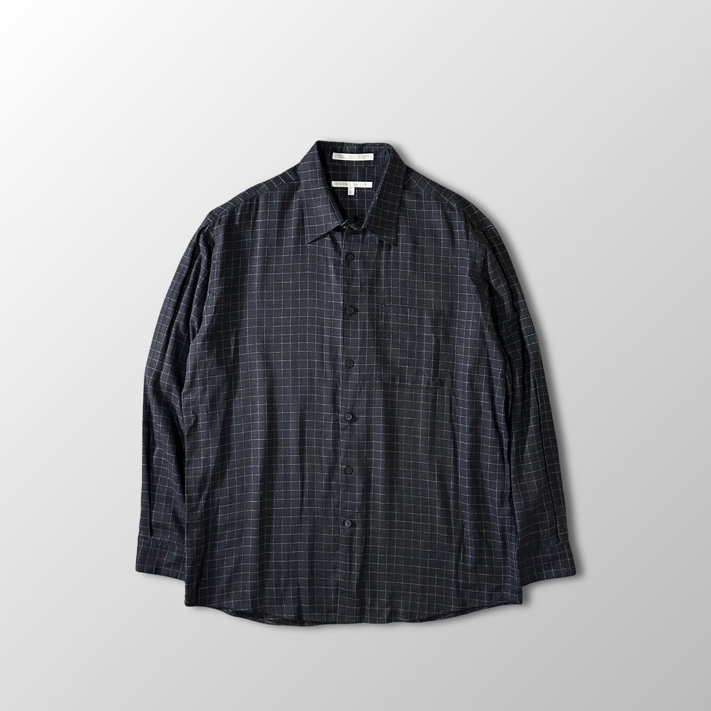 Perry Ellis Rayon Cotton Windowpane Check Shirt L Charcoal