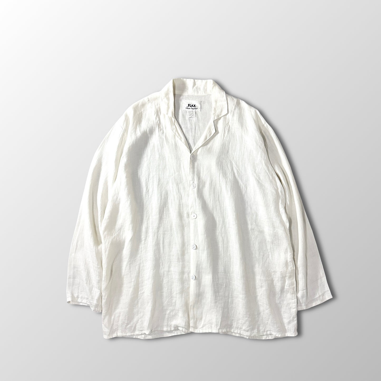 FLAX Linen Open Collar Shirt L Natural White