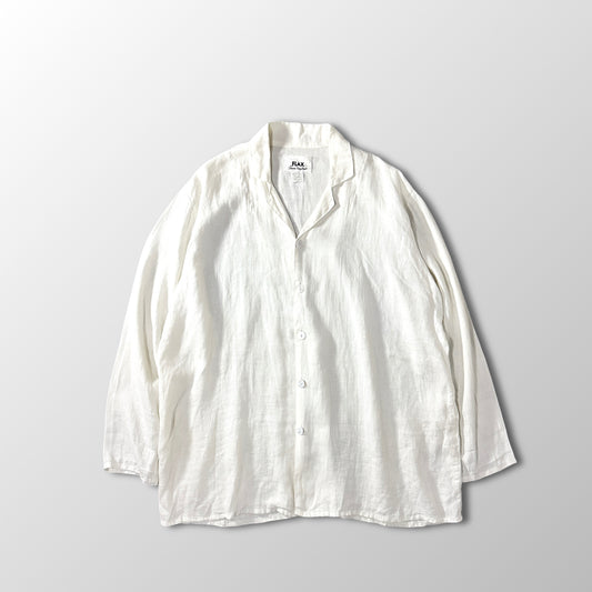 FLAX Linen Open Collar Shirt L Natural White