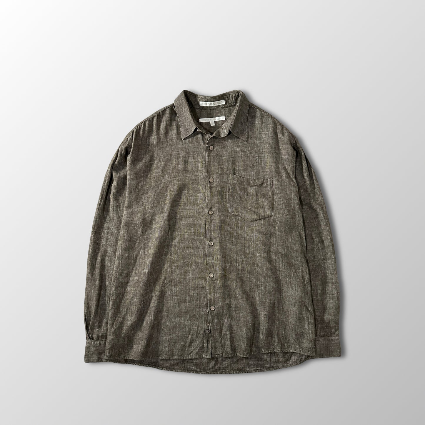 Perry Ellis Cotton Rayon Check Shirt L Olive Brown