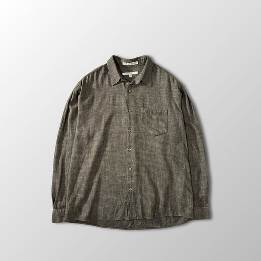 Perry Ellis Cotton Rayon Check Shirt L Olive Brown