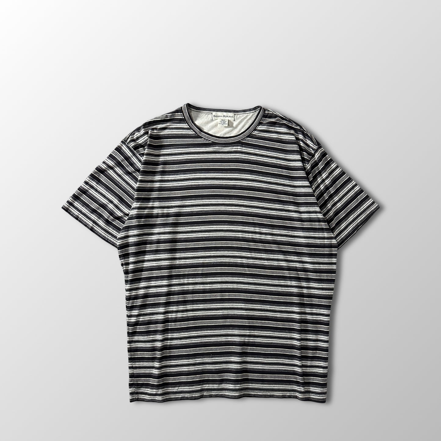 Cotton Linen Border T-Shirt XL Black White