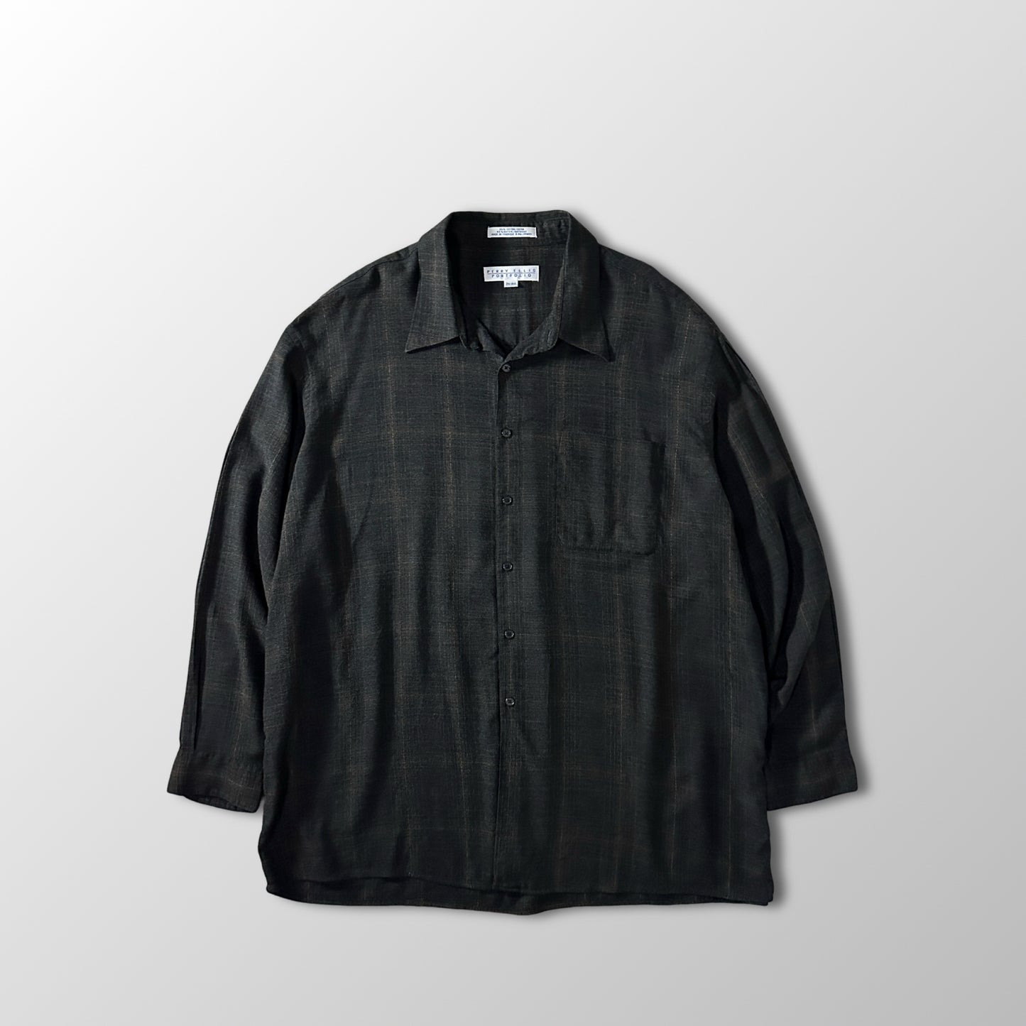 Perry Ellis Portfolio Cotton Rayon Check Shirt 2X Big Black
