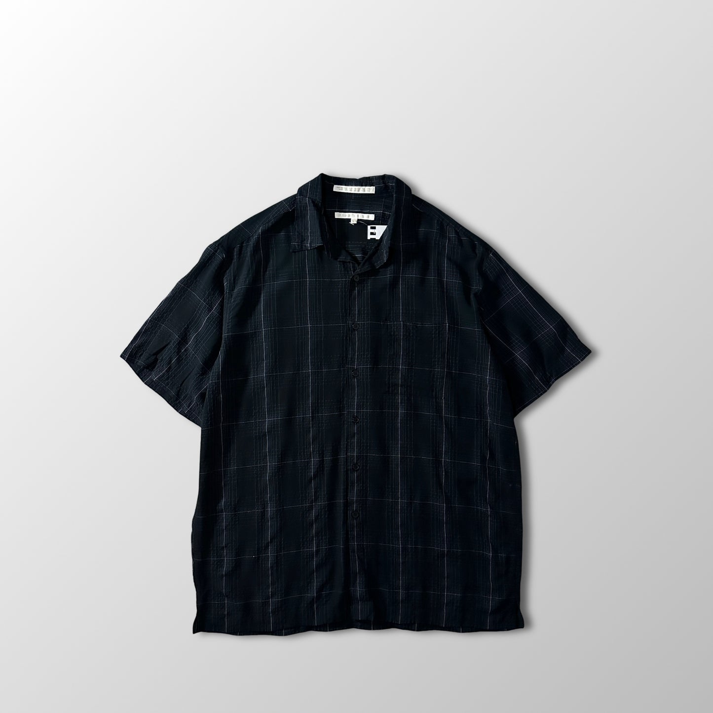 PERRY ELLIS Rayon Blend Black Plaid Short Sleeve Shirt L