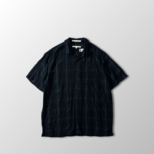 PERRY ELLIS Rayon Blend Black Plaid Short Sleeve Shirt L