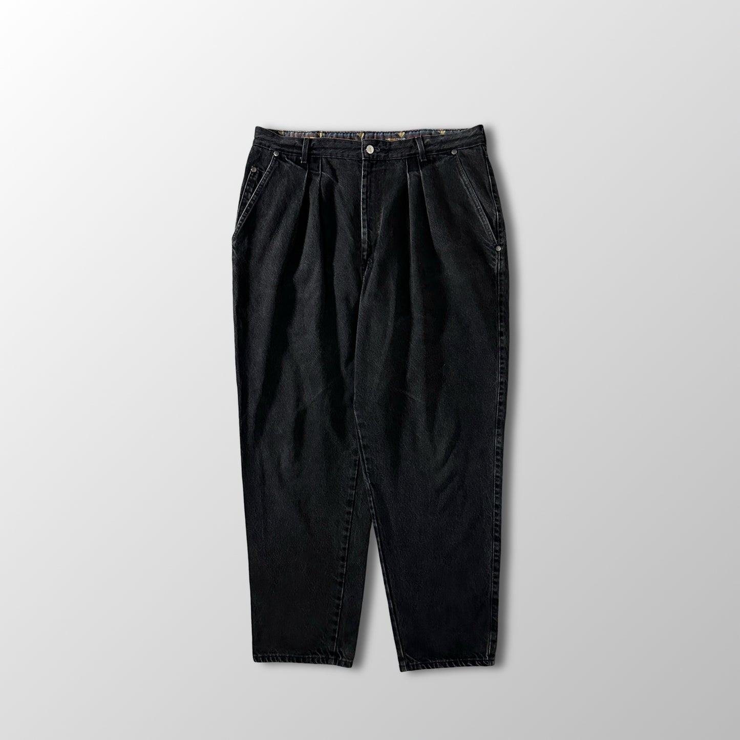 Faded Black Pleated Denim Pants 38M Made in USA