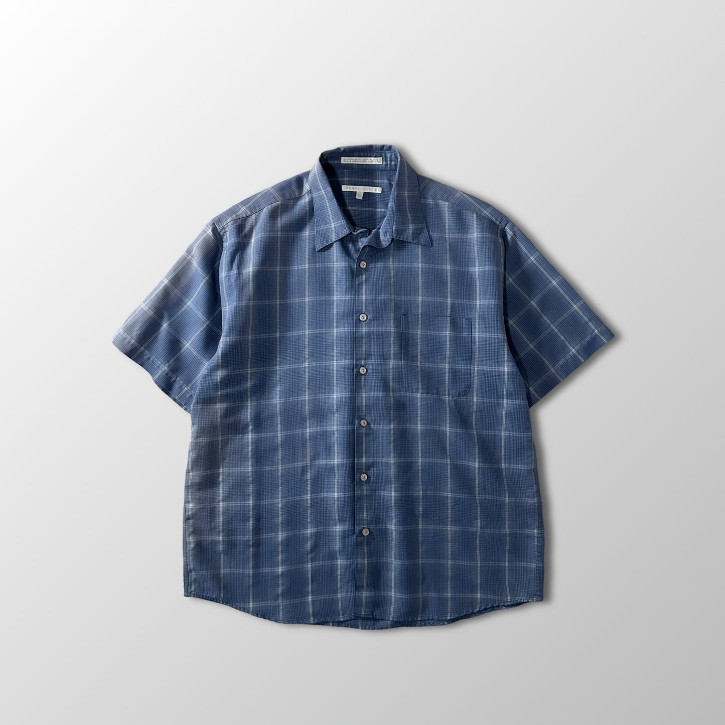 PERRY ELLIS Rayon Blend Blue Plaid Short Sleeve Shirt L