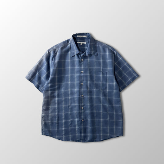 PERRY ELLIS Rayon Blend Blue Plaid Short Sleeve Shirt L