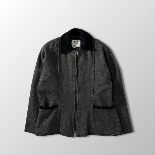 FLAX  Gray Herringbone Wool Zip Jacket Size M