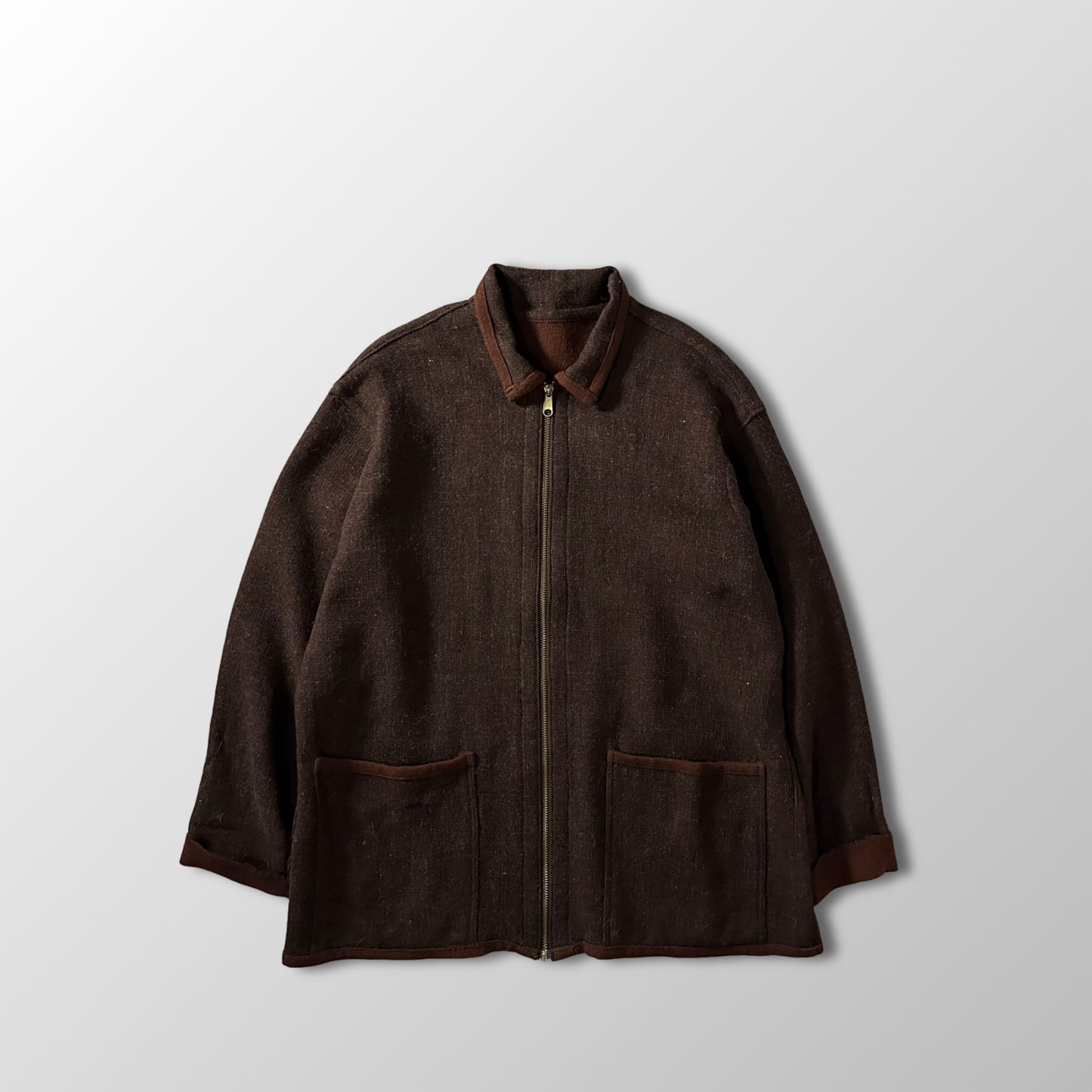 FLAX Brown 100% Wool Zip Jacket Size M　 Reversible
