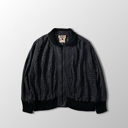 BIS by Gene Ewing Black Cotton Wrinkled Rich Denim Bomber Jacket Size P