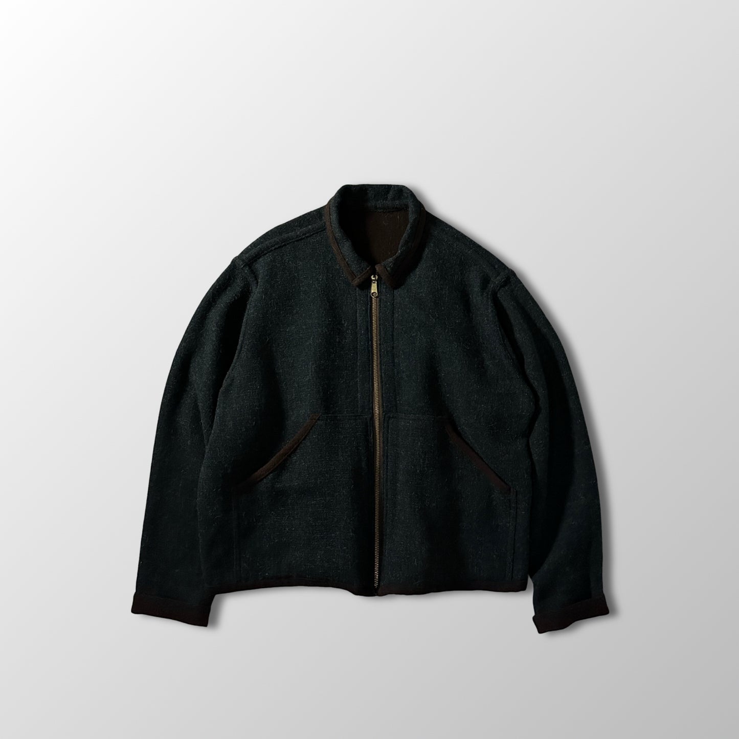 FLAX Dark Green Wool Zip Jacket Large