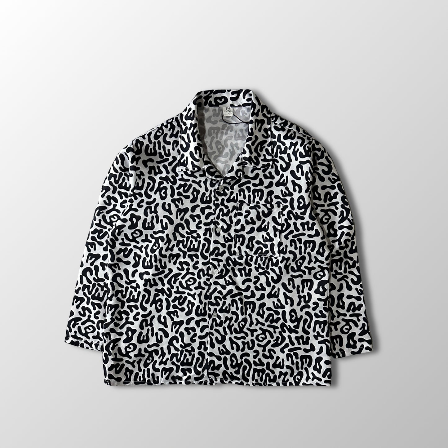 KOREAN ARMY Bacteria Black White Abstract Pattern Shirt Jacket Size Large