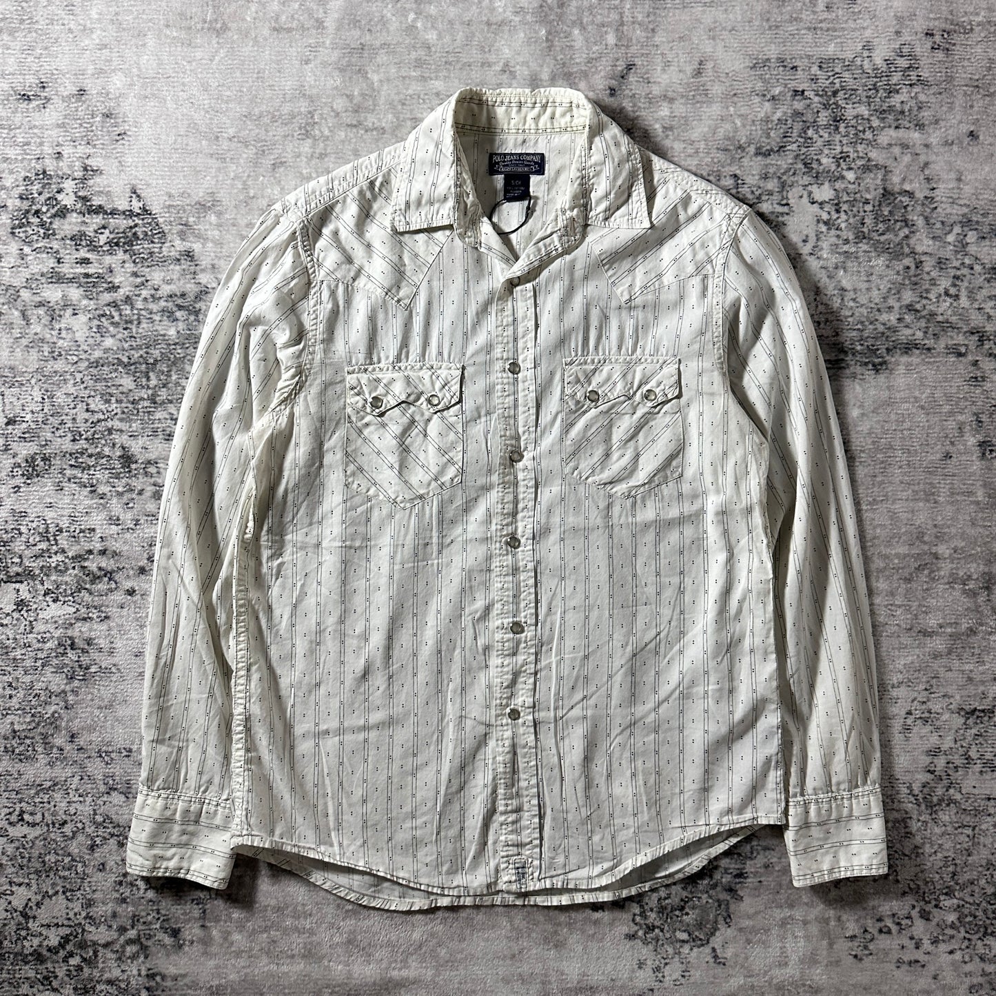 Western Shirt Polo Jeans Company Cotton White Dotted Stripe  – S
