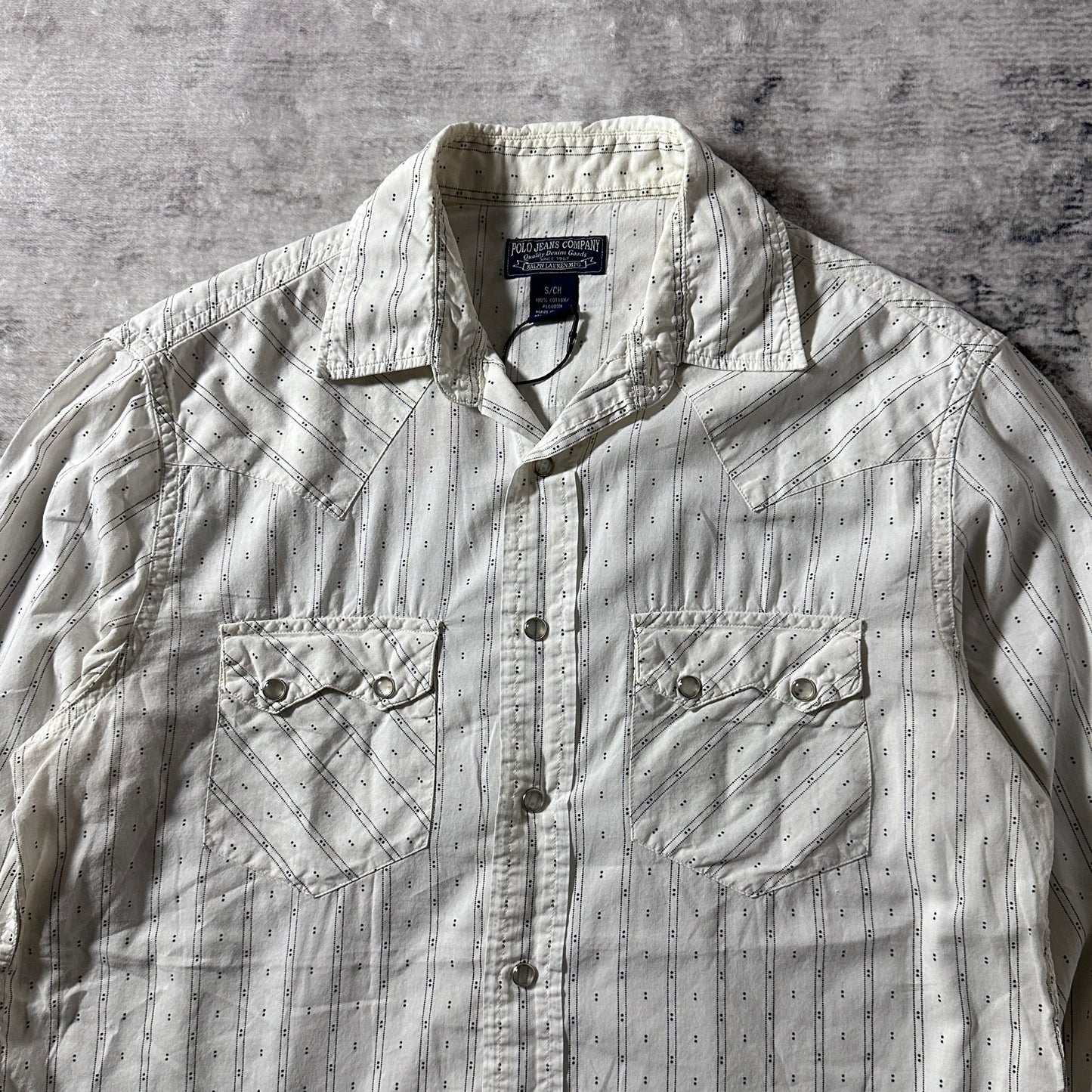 Western Shirt Polo Jeans Company Cotton White Dotted Stripe  – S