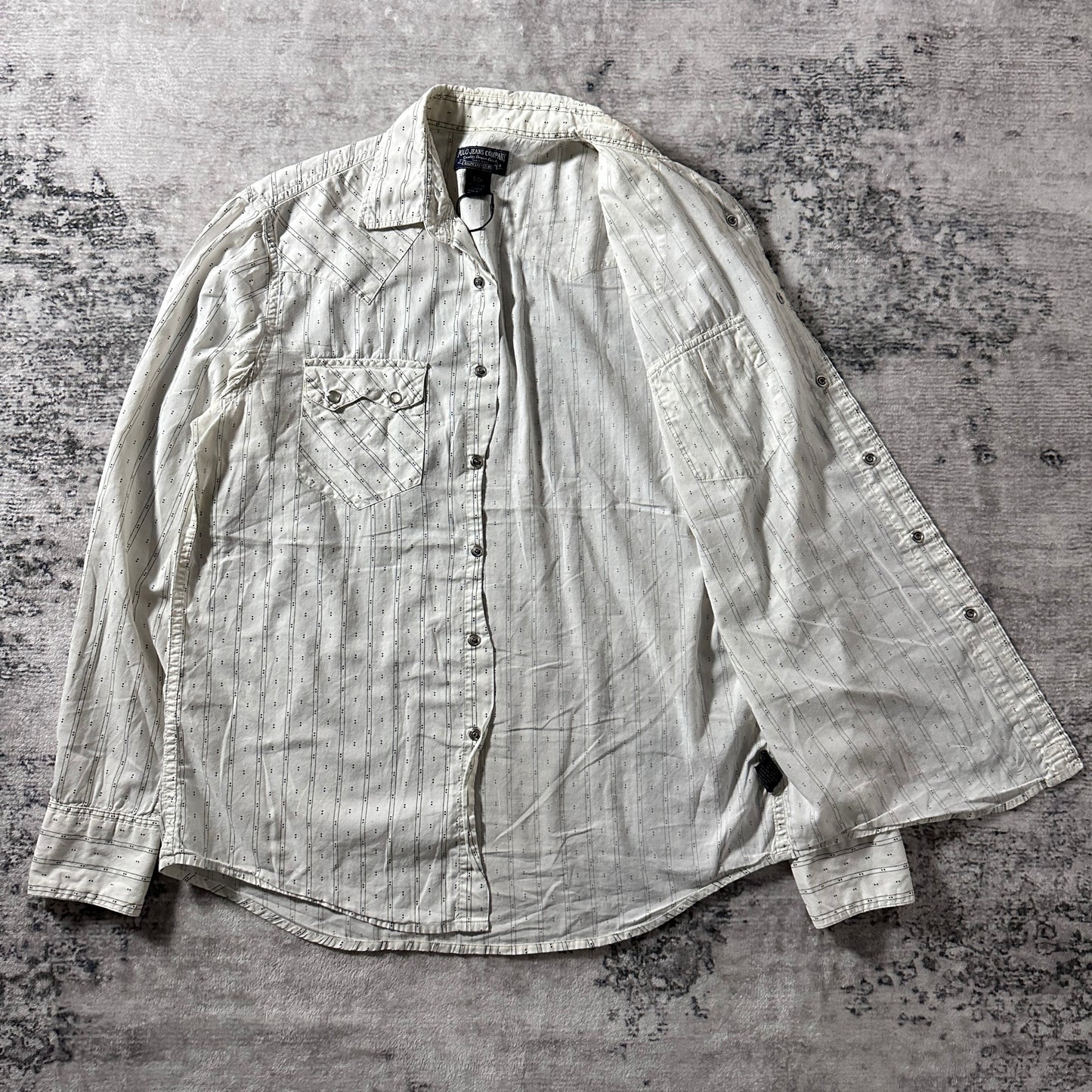 Western Shirt Polo Jeans Company Cotton White Dotted Stripe  – S