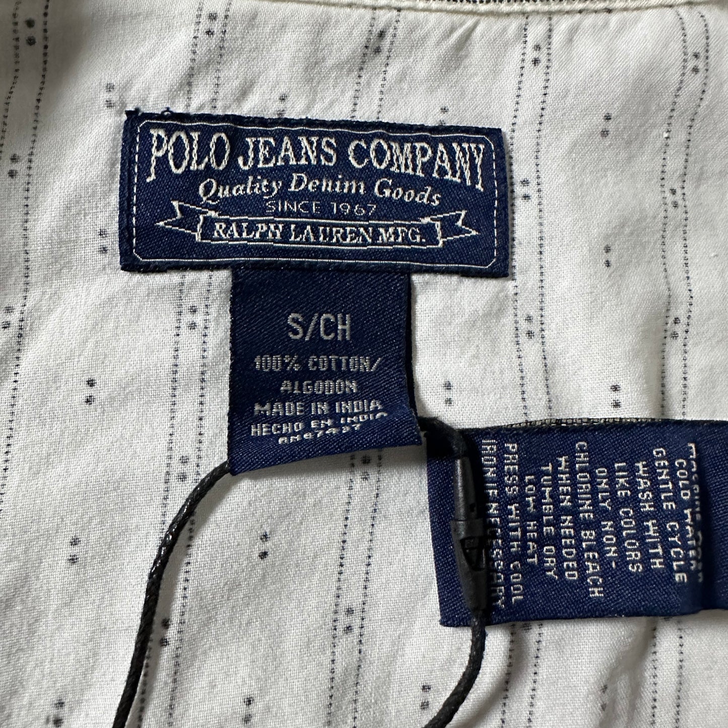 Western Shirt Polo Jeans Company Cotton White Dotted Stripe  – S