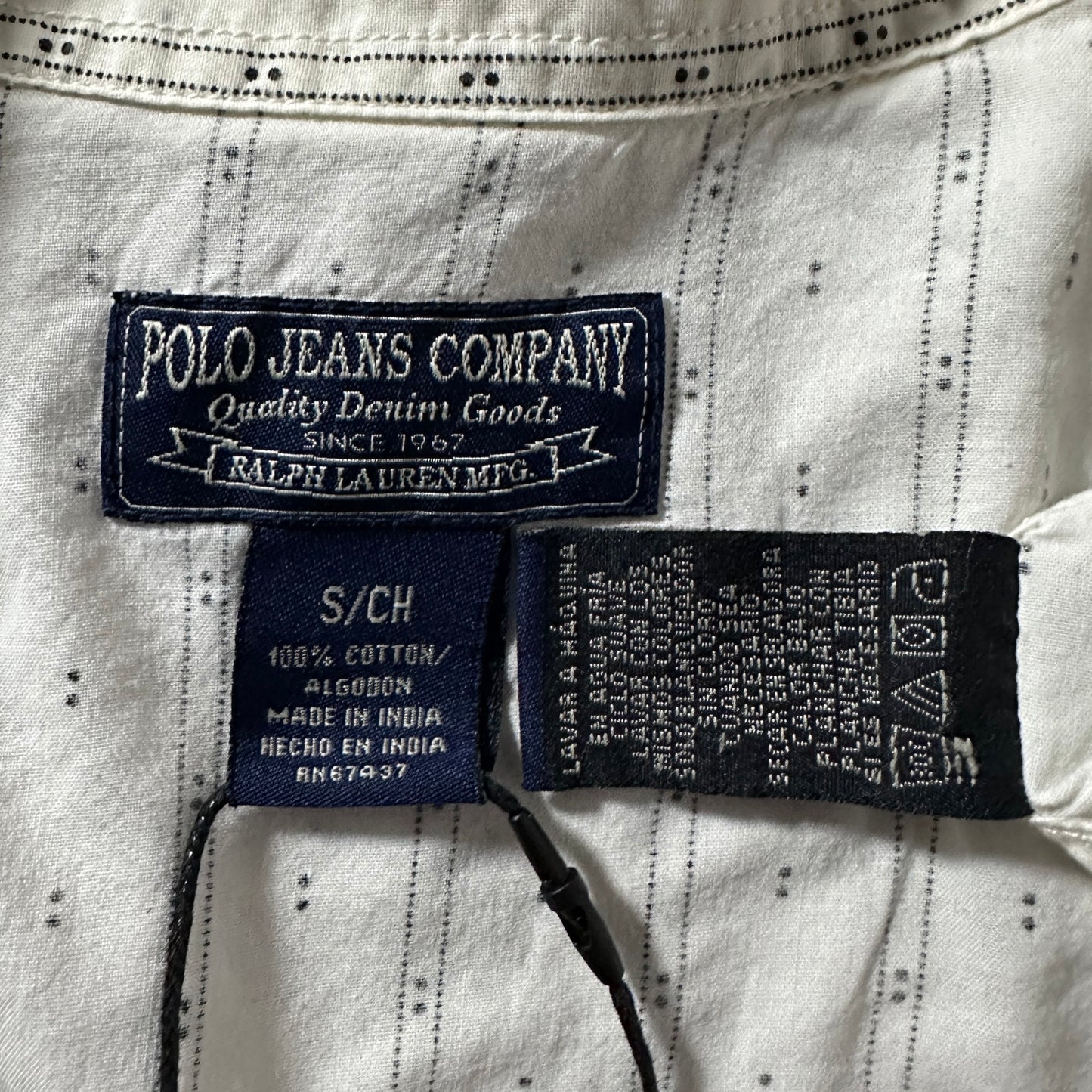 Western Shirt Polo Jeans Company Cotton White Dotted Stripe  – S