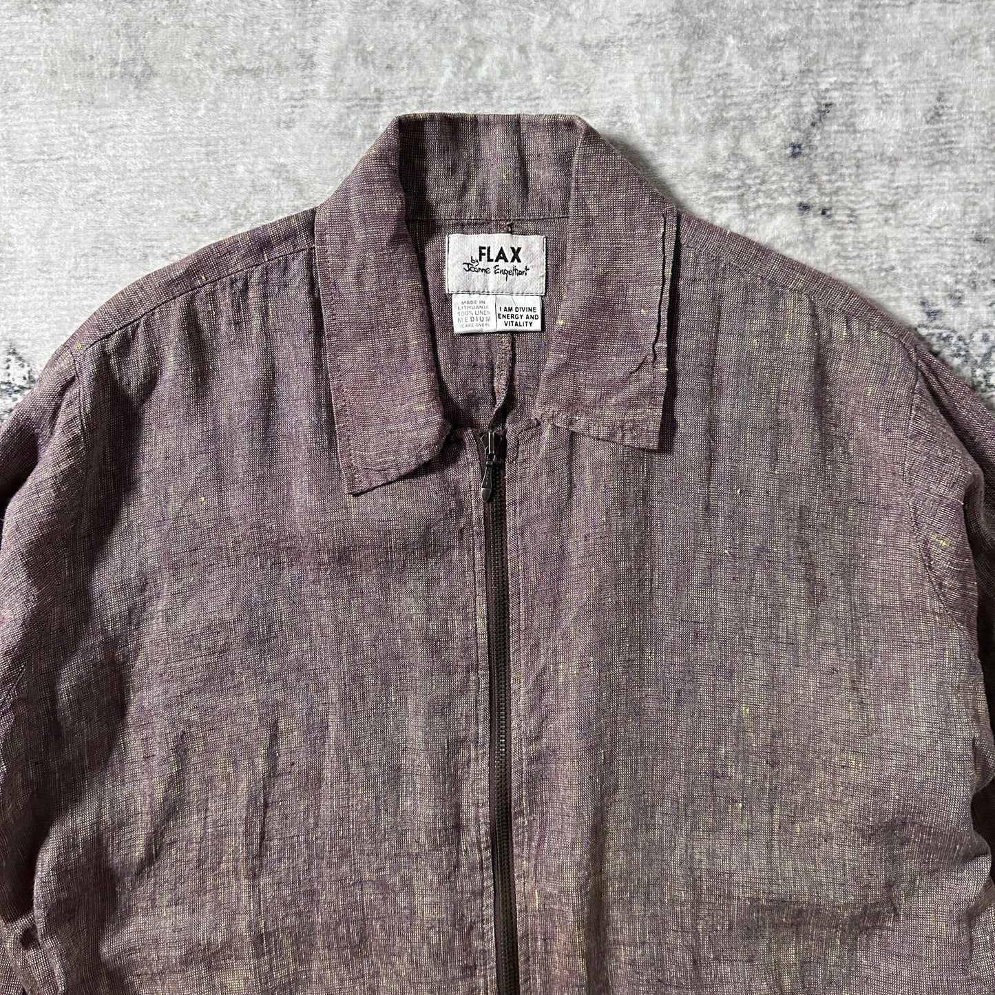 FLAX 100% Linen Heathered Purple Zip Jacket – M