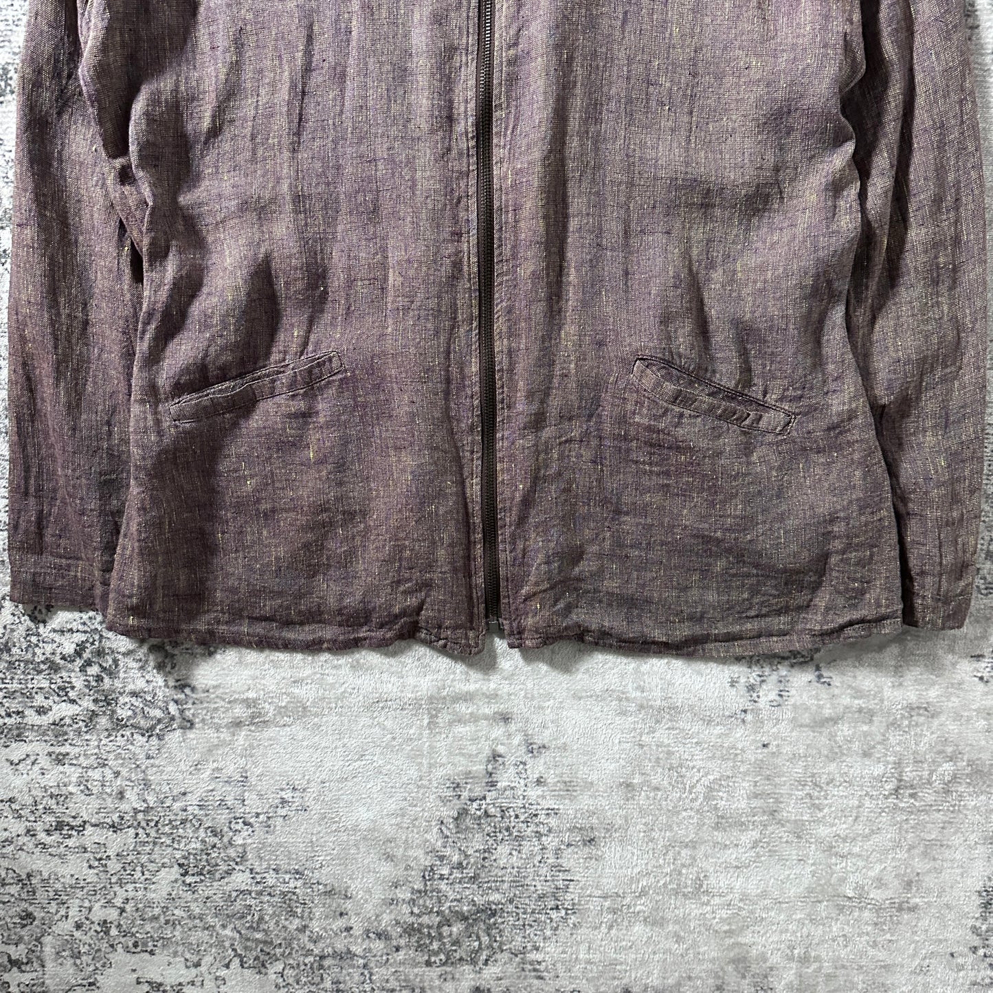 FLAX 100% Linen Heathered Purple Zip Jacket – M