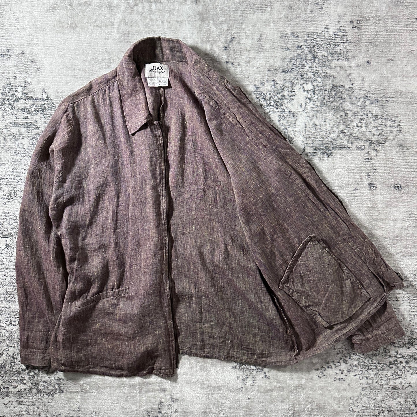 FLAX 100% Linen Heathered Purple Zip Jacket – M