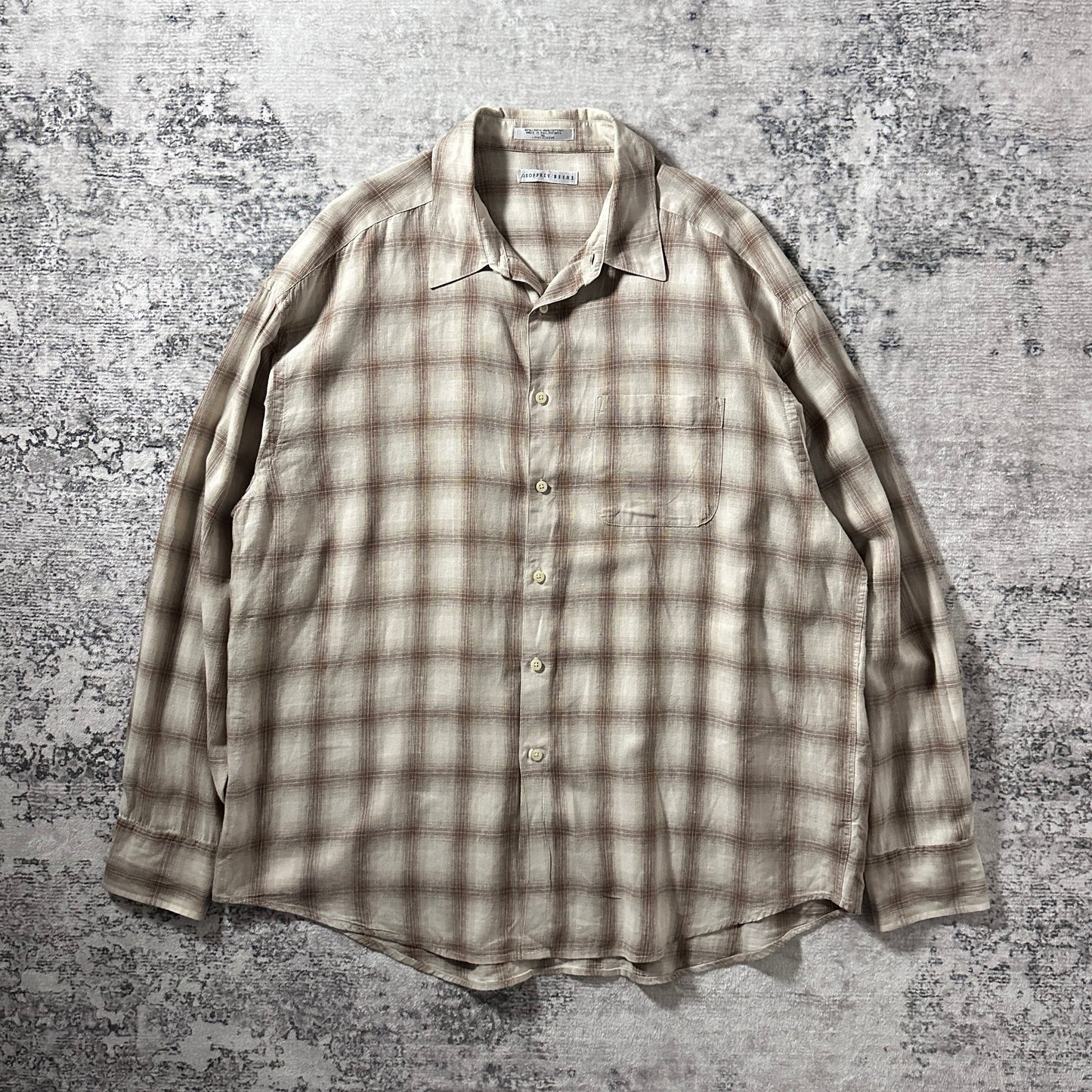 Linen Cotton Beige Brown Plaid Shirt – XL