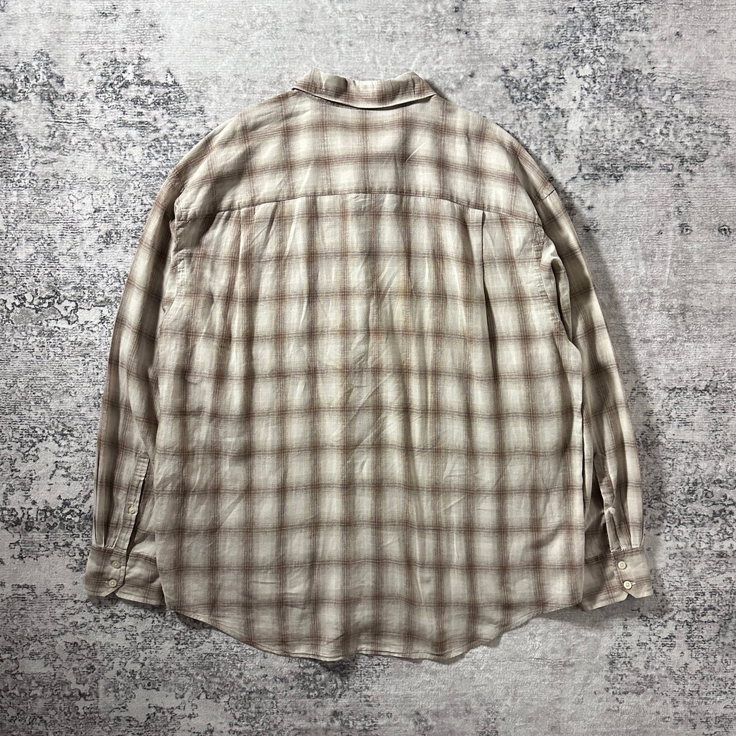 Linen Cotton Beige Brown Plaid Shirt – XL