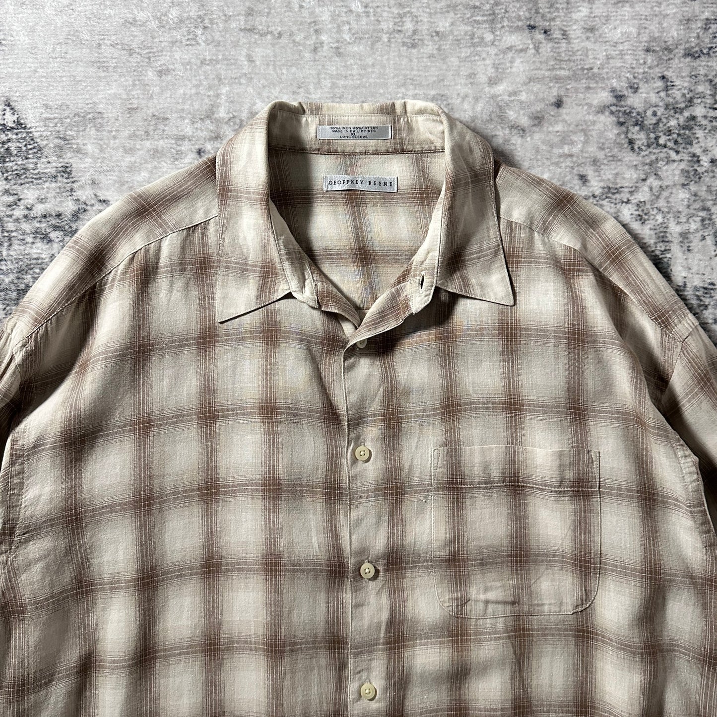 Linen Cotton Beige Brown Plaid Shirt – XL