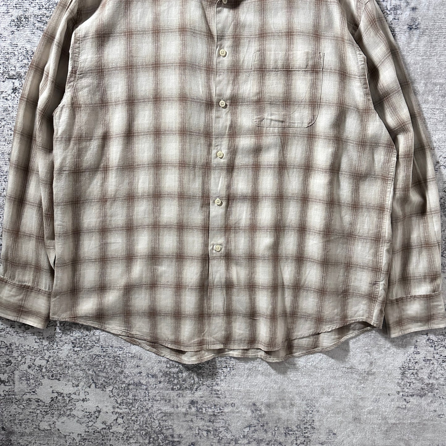 Linen Cotton Beige Brown Plaid Shirt – XL