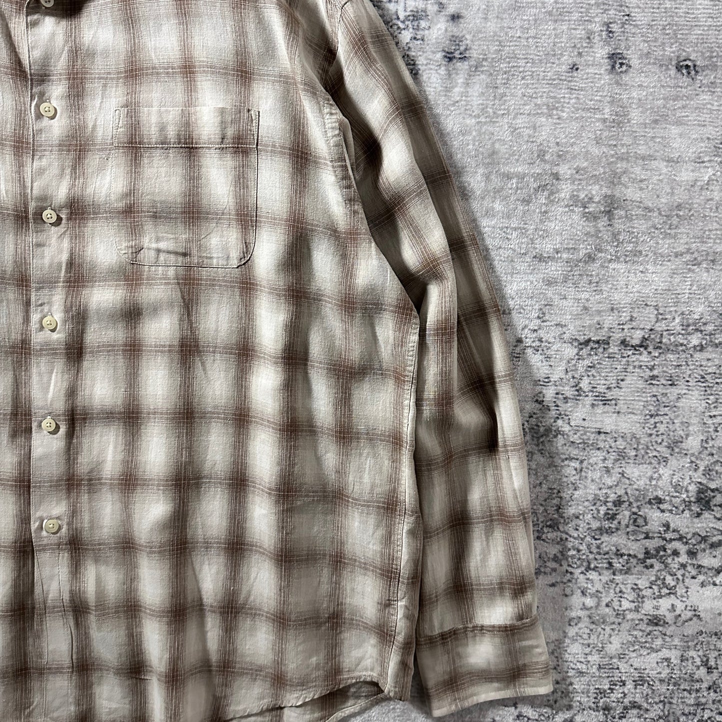 Linen Cotton Beige Brown Plaid Shirt – XL