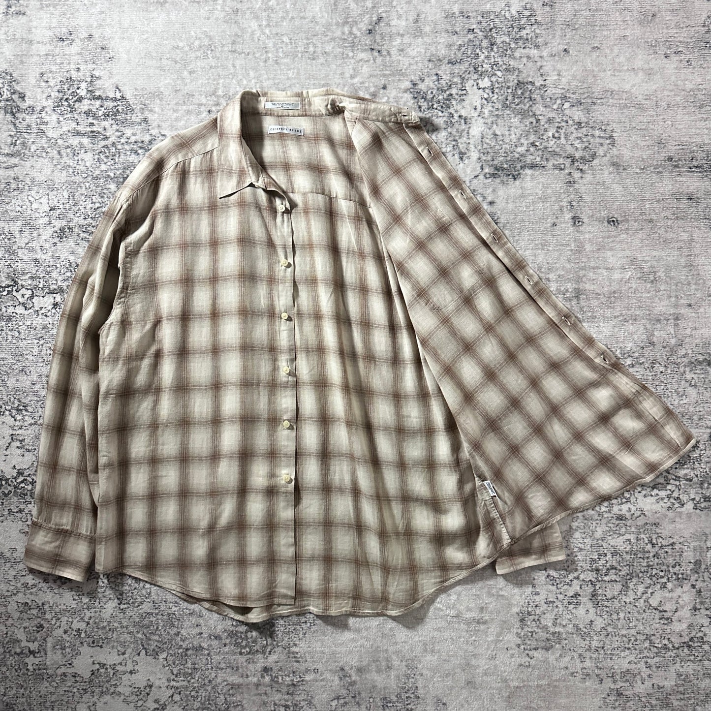 Linen Cotton Beige Brown Plaid Shirt – XL