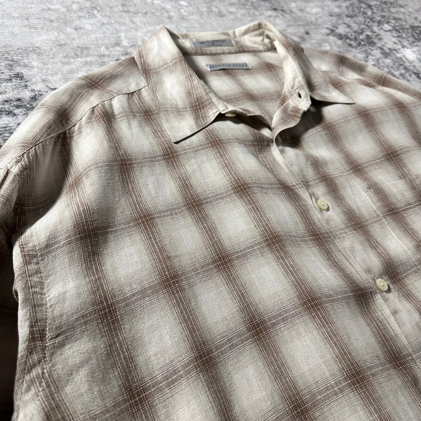 Linen Cotton Beige Brown Plaid Shirt – XL