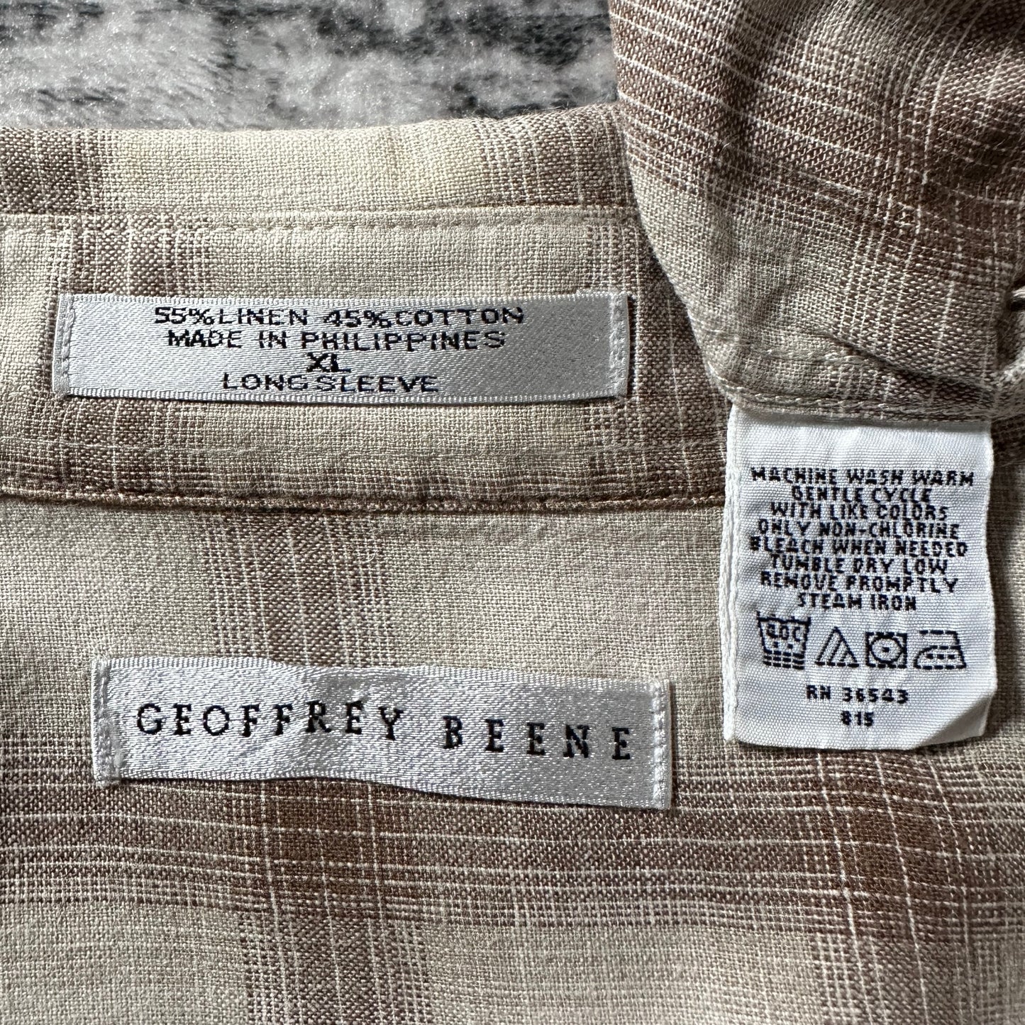 Linen Cotton Beige Brown Plaid Shirt – XL