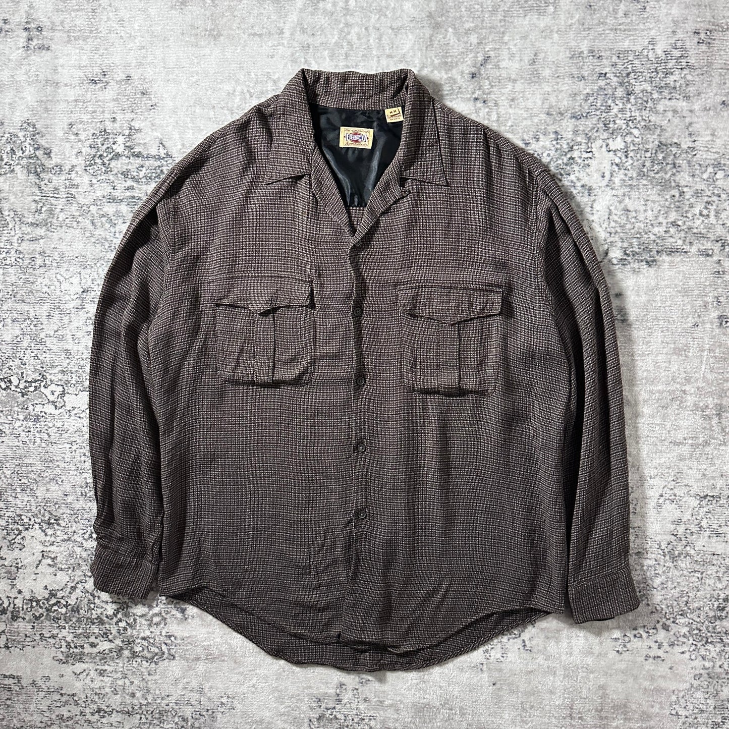 Vintage Besco Rayon Brown Micro Check Flap Pocket Shirt – M