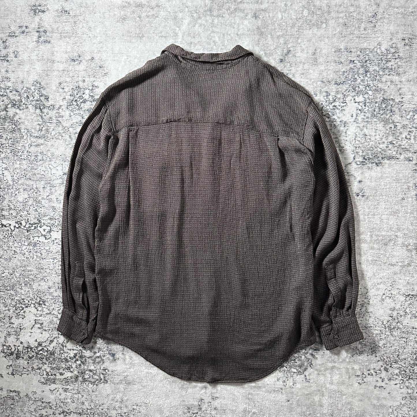 Vintage Besco Rayon Brown Micro Check Flap Pocket Shirt – M