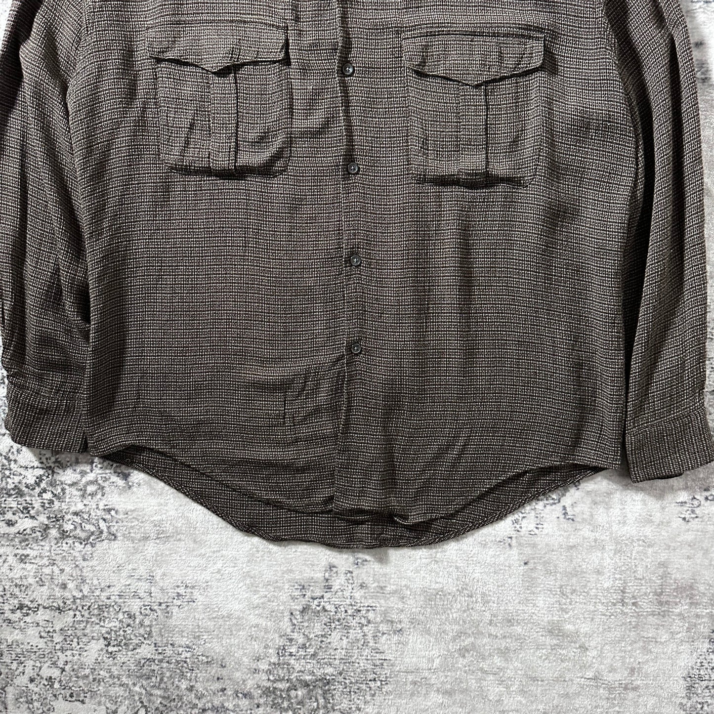 Vintage Besco Rayon Brown Micro Check Flap Pocket Shirt – M