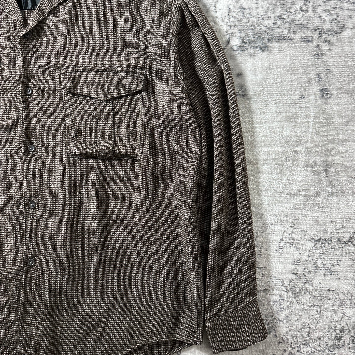 Vintage Besco Rayon Brown Micro Check Flap Pocket Shirt – M