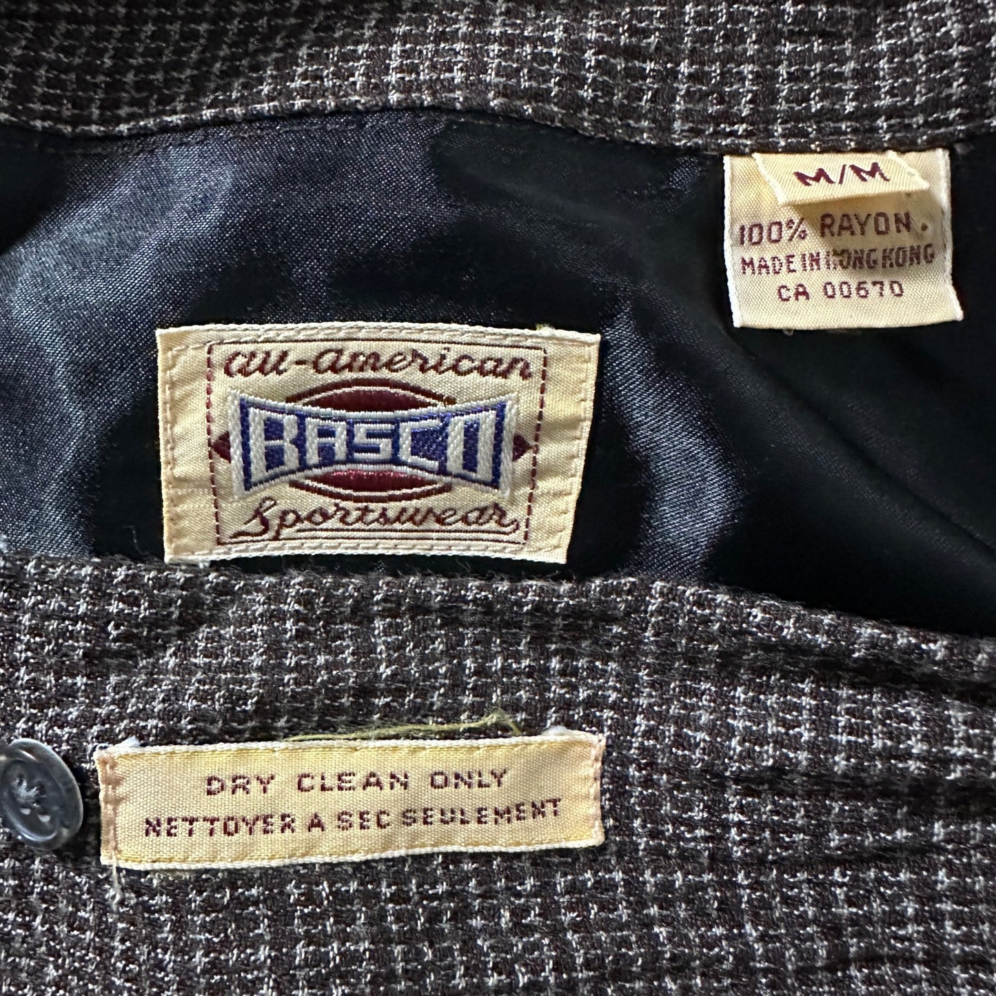Vintage Besco Rayon Brown Micro Check Flap Pocket Shirt – M