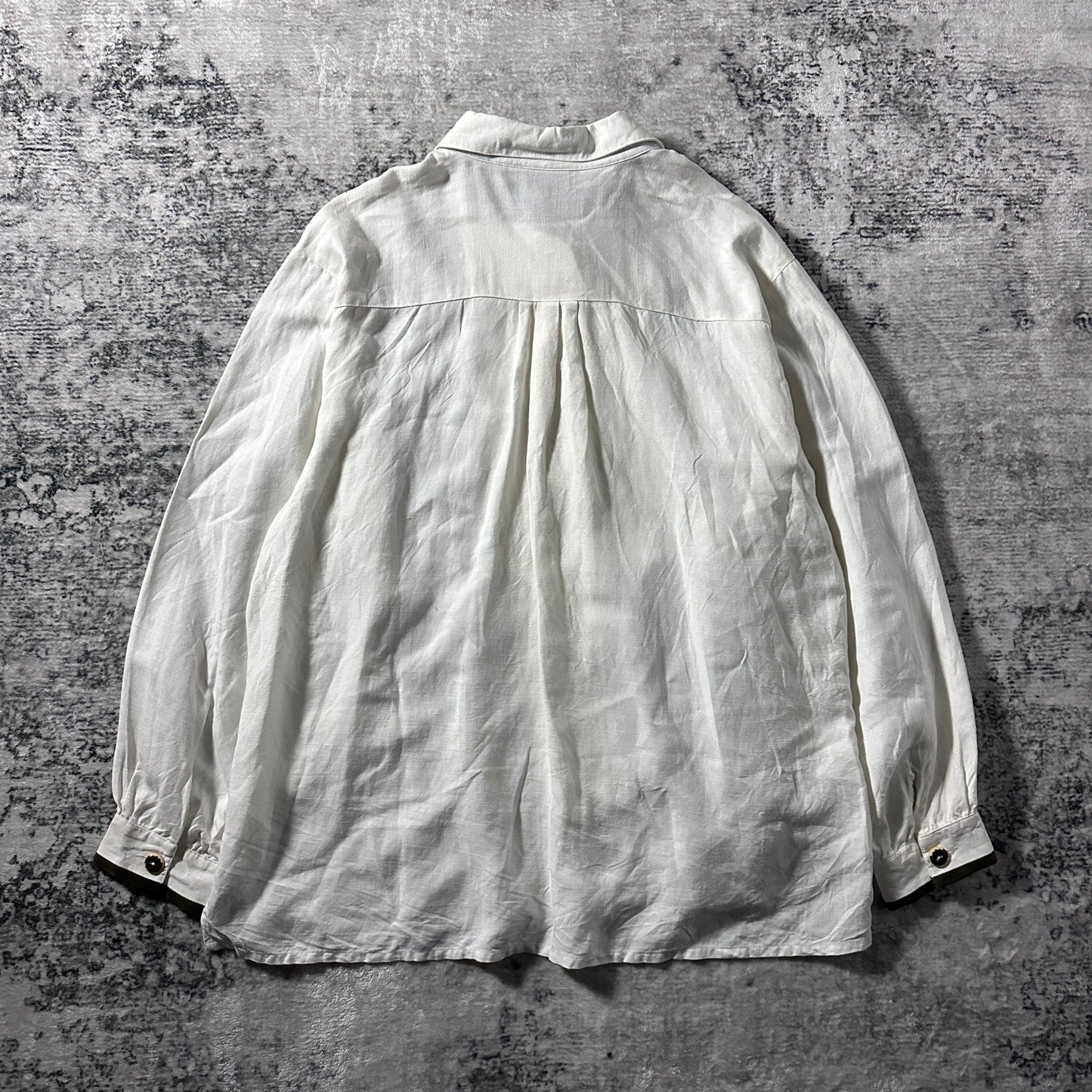 Linen Viscose White Pleated Blouse – EU 48　‐　SOLO