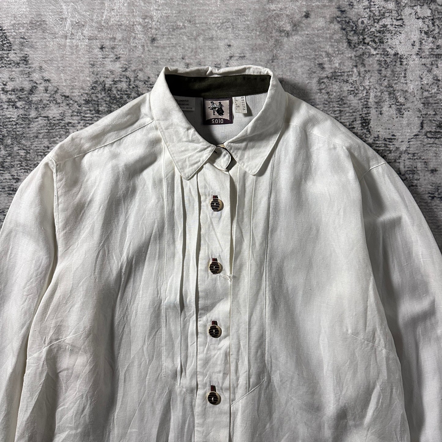 Linen Viscose White Pleated Blouse – EU 48　‐　SOLO
