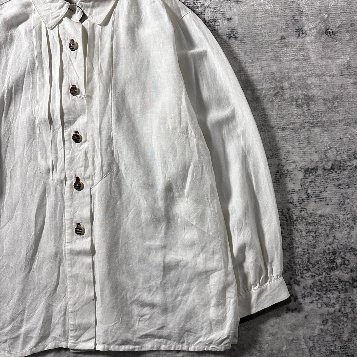Linen Viscose White Pleated Blouse – EU 48　‐　SOLO