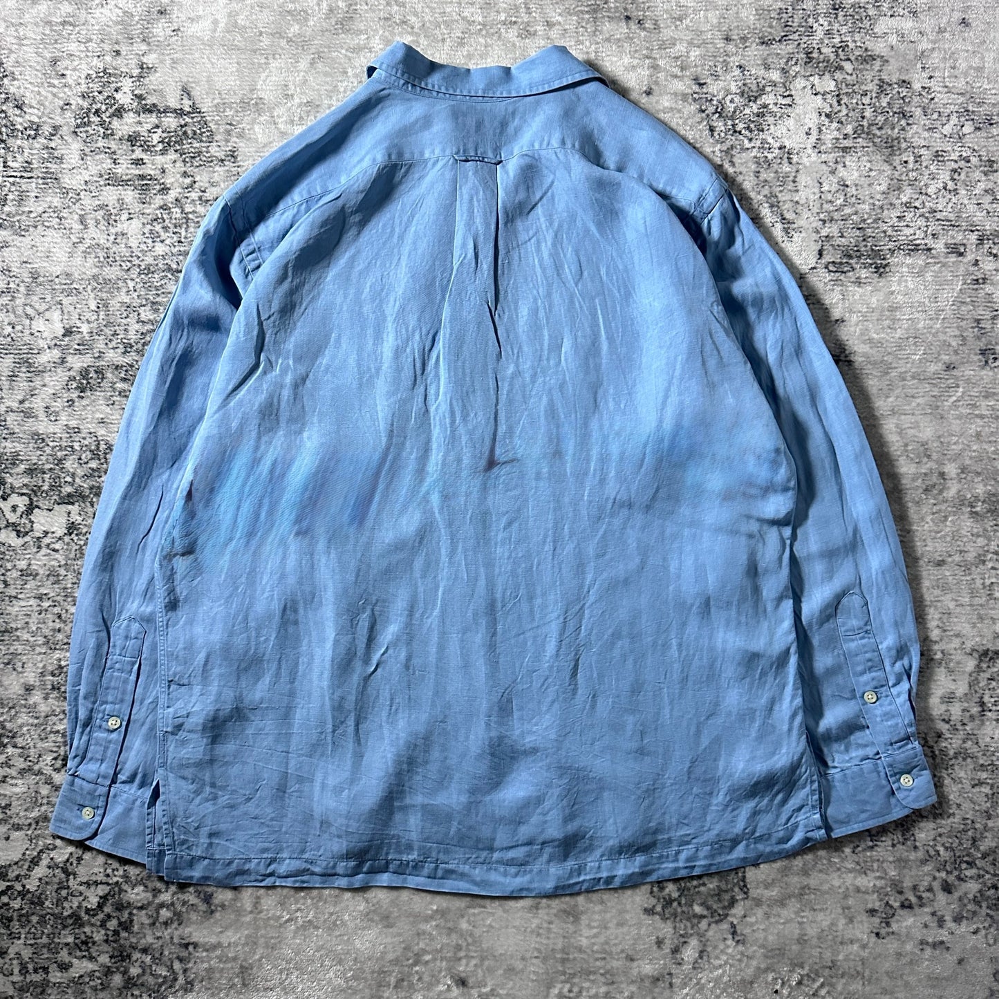 Linen　Silk Polo by Ralph Lauren The Big Shirt Blue Open Collar Shirt – L