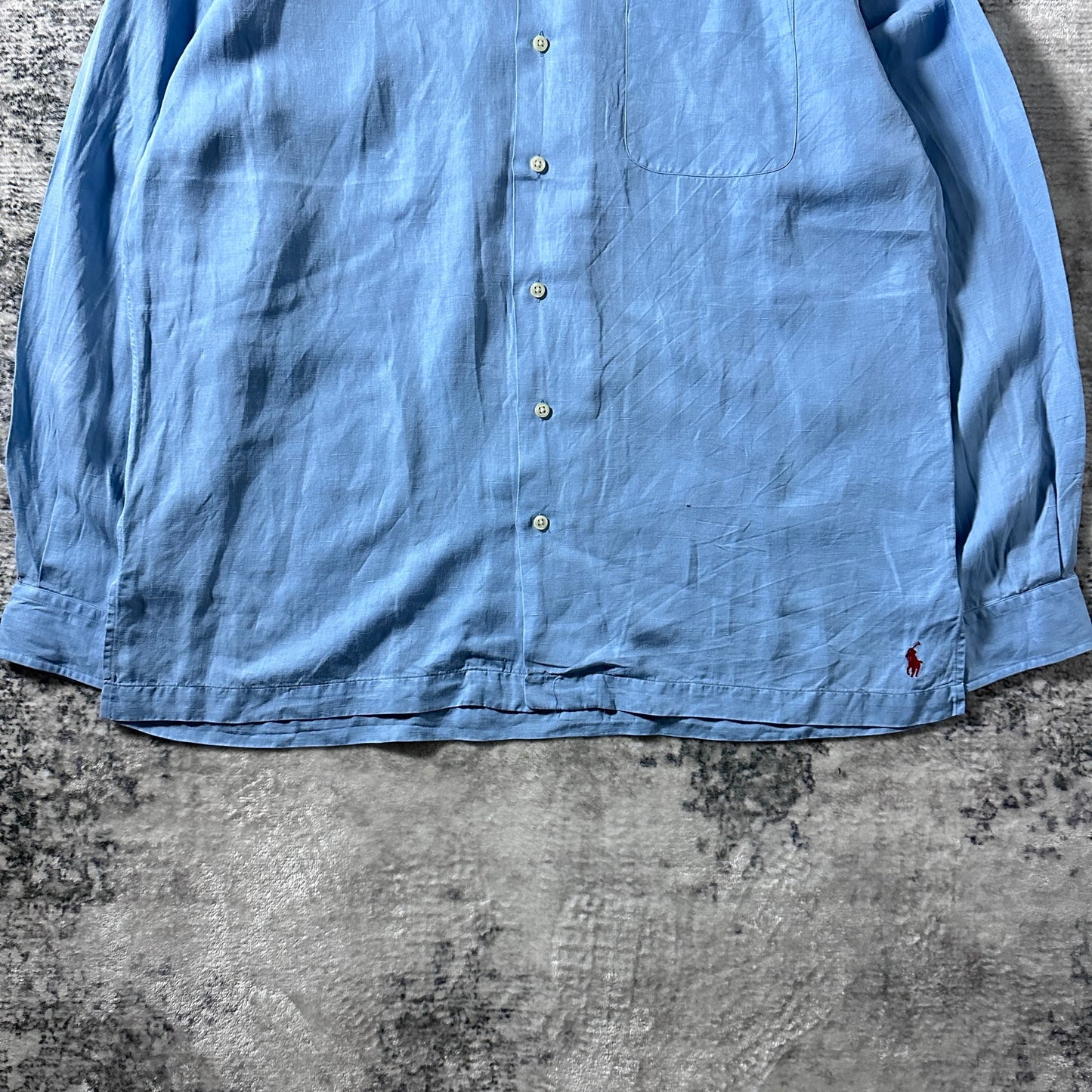 Linen　Silk Polo by Ralph Lauren The Big Shirt Blue Open Collar Shirt – L